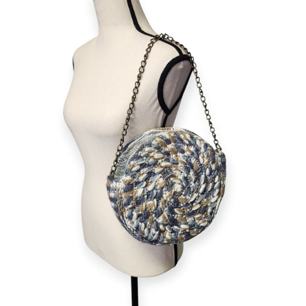 Round Boho Woven Knit Handcrafted One of a Kind Shoulder Clutch Handbag Purse